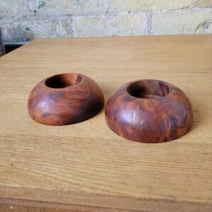 Vintage Burl Wood Tealight Candle Holders, Set of 2